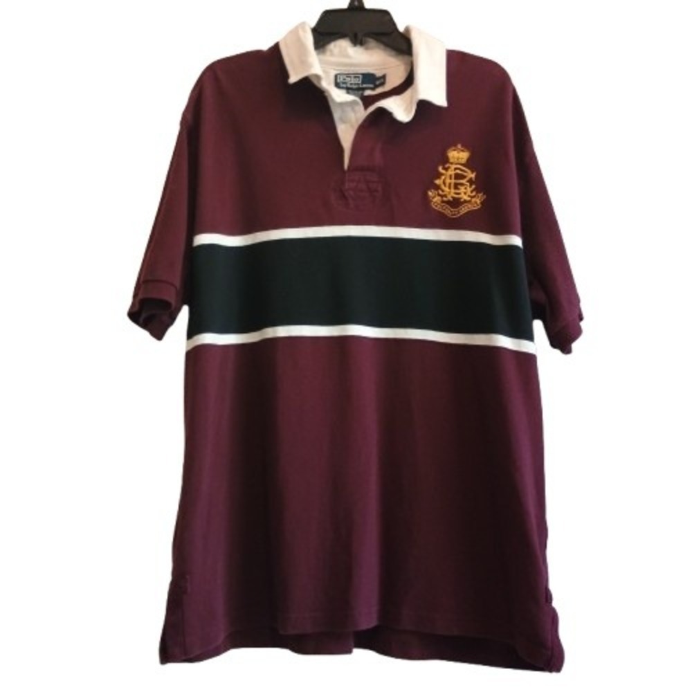 Vintage Polo Ralph Lauren XXL‎ Rugby Shirt  Stripe Crown Crest Emblem Preppy